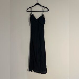 adoore black midi dress with tie straps